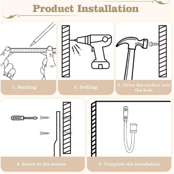 Gold Curtain Holdbacks, Tiebacks, Wall Mounted Curtain/Drape Hooks 2 Pack - Picture 5 of 6